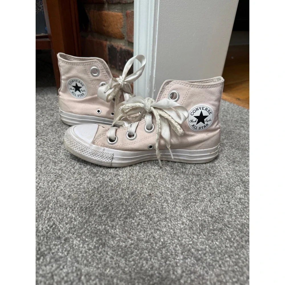 Converse Chuck Taylor All Star High Top Pink Satin Ribbon Lace Sneakers A14831F